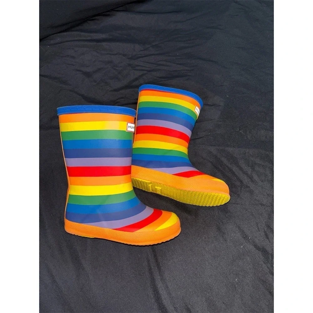 Hunter Original Kids Wellington Rain Boots Rainbow Stripe US 10 UK 9 waterproof
